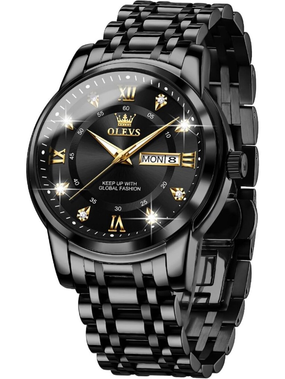 Men's All Black Quartz Stainless Steel Waterproof Luminous Luxury Wooden Watch